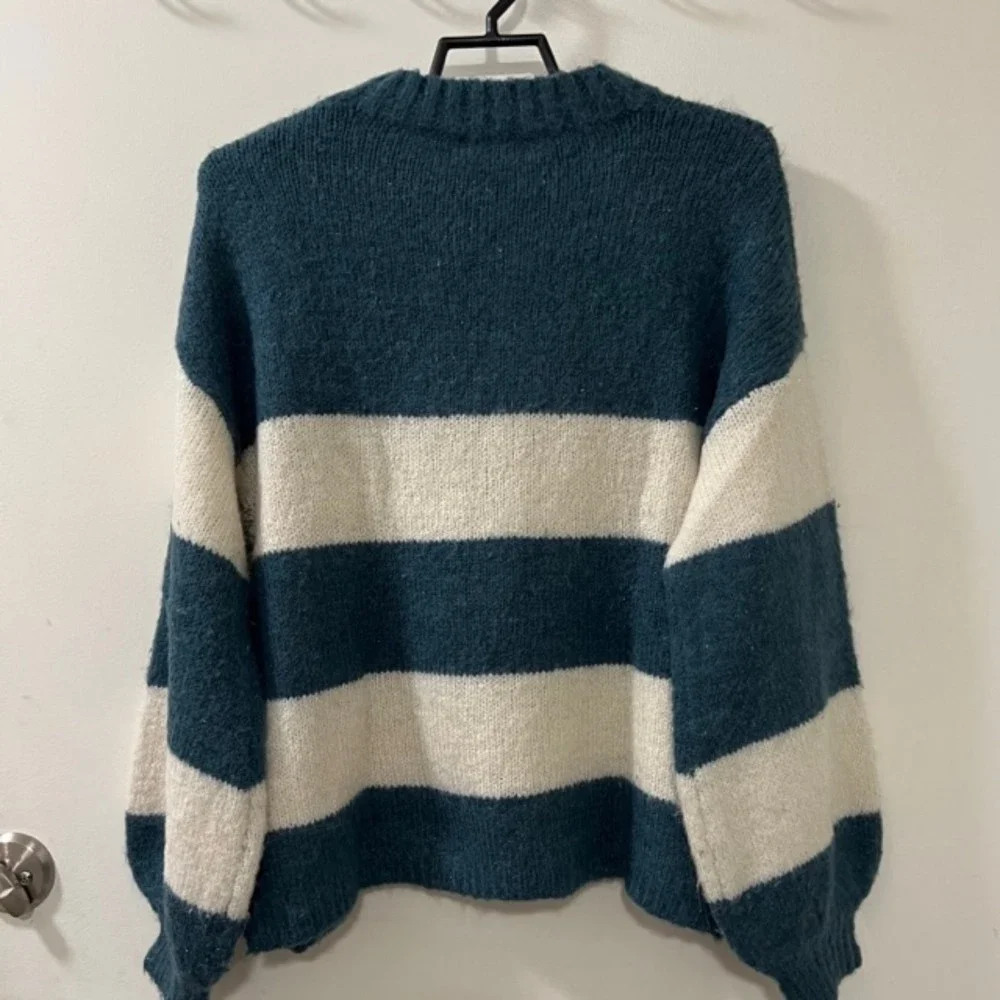 Lovers+Friends Womens Green White Striped Wool Blend Knit Sweater Glitters Sz SM - Picture 4 of 9